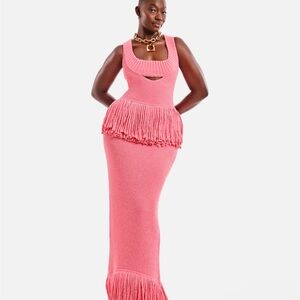 Hanifa Pink Knit Fringe Maxi Dress